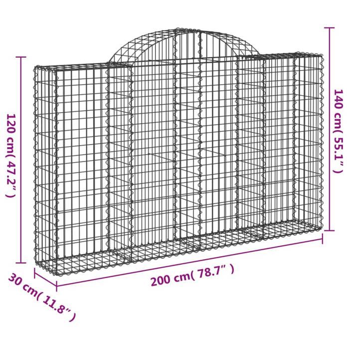 VidaXL Curved Gabion Baskets 3 Pcs 200x30x120/140 Cm Galvanized Iron, Gabion, Gabion Cage, Gabion Wall Basket, Wall 3146132