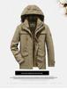 Men's Fleece-Lined Winter Coat - Thick, Casual, Multi-Pocket, Mid-Length Jacket for Middle-Aged and Elderly