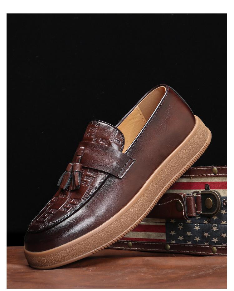 9607 Loafers Casual Men's Shoes Trend Heightening Round Head Leather Shoes British Breathable Loafers