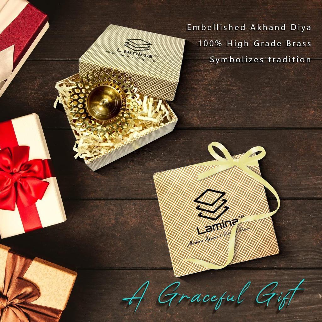 Decorative Brass Diya for Puja (Set of 1 Small 3inch Golden Round Net) Center Wick Holder Pital Akhand Deep Vilakku for Home Décor