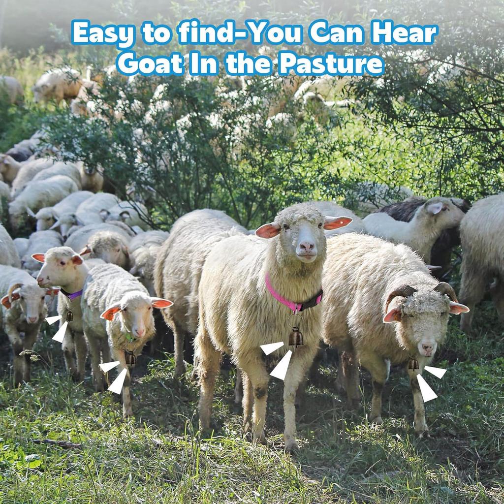 8 Pack Goat Collar with Bell, Adjustable Sheep Collars Set with Quick Release Buckle Durable Nylon Anti-Lost Grazing Pet Collar with Copper Bell for