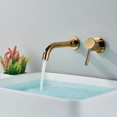 Grifo de baño dorado de un solo mando montado en la pared grifo de lavabo de cascada