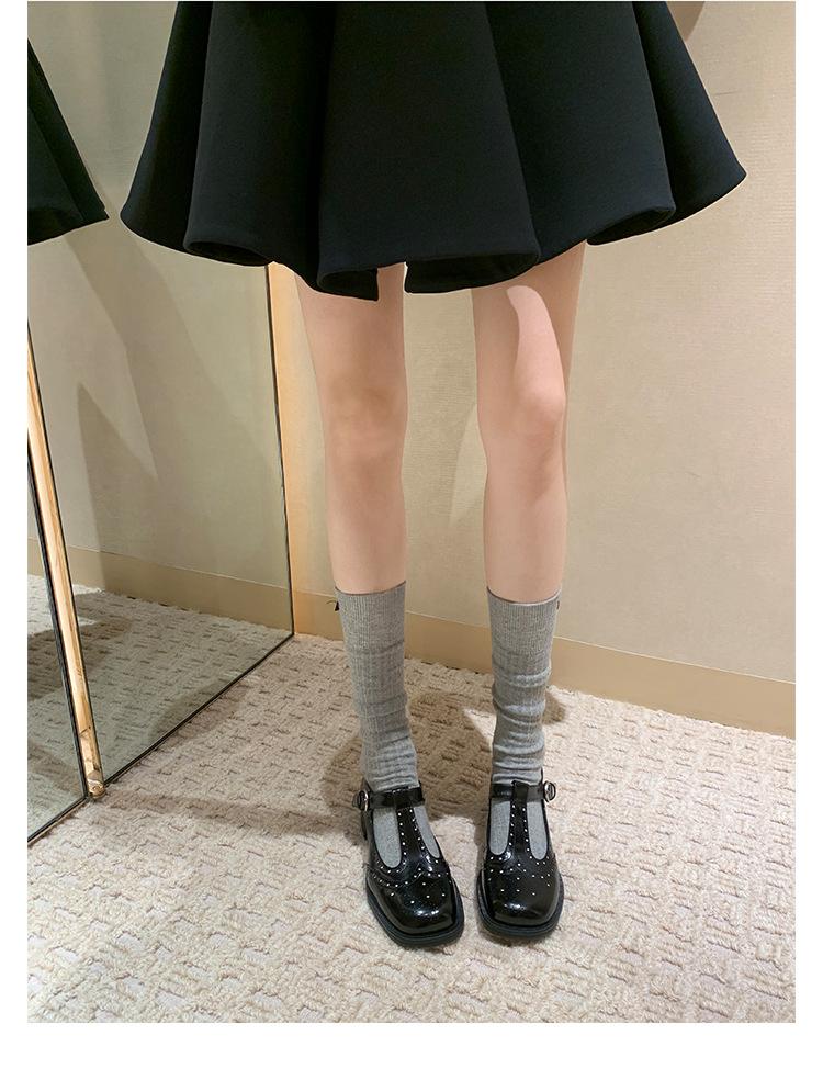 Sheepskin version~ 2025 new miu wind one-word buckle with Mary Jane loafers women's platform JK socks with small leather shoes