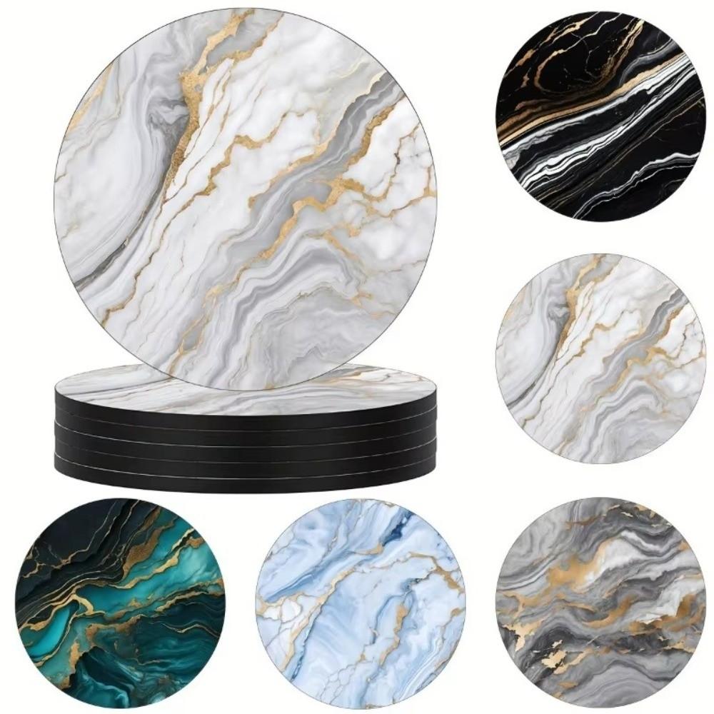 6pcs 4 Inch Drink Coasters Set Marble Veining Absorbent Coasters For Cold Drinks Wine Mugs Cups