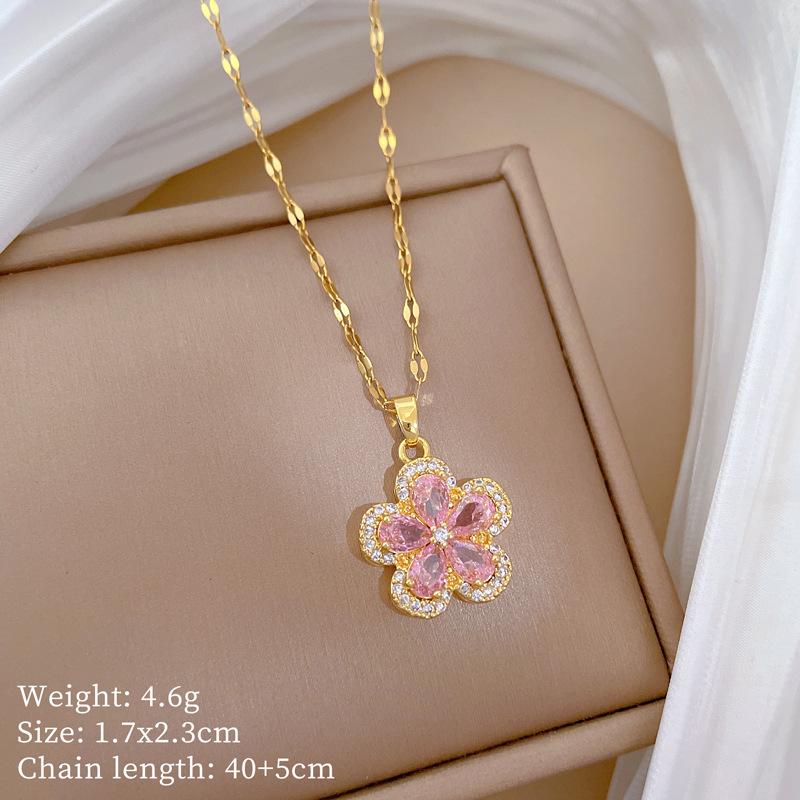 Titanium Steel Moon Pendant Necklace: Elegant Full Diamond Micro-Pave Design, Sparkling and Stylish for Women.