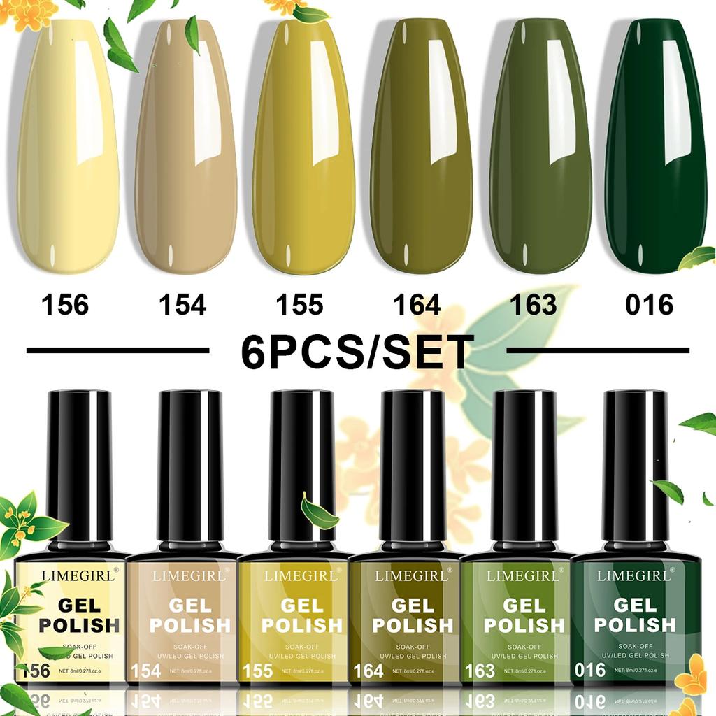 LIMEGIRL 6Pcs Gel Nail Polish Set Christmas UV Nail Polish Semi-Permanent Soak Off UV LED Varnish Nail Art Gel Kit