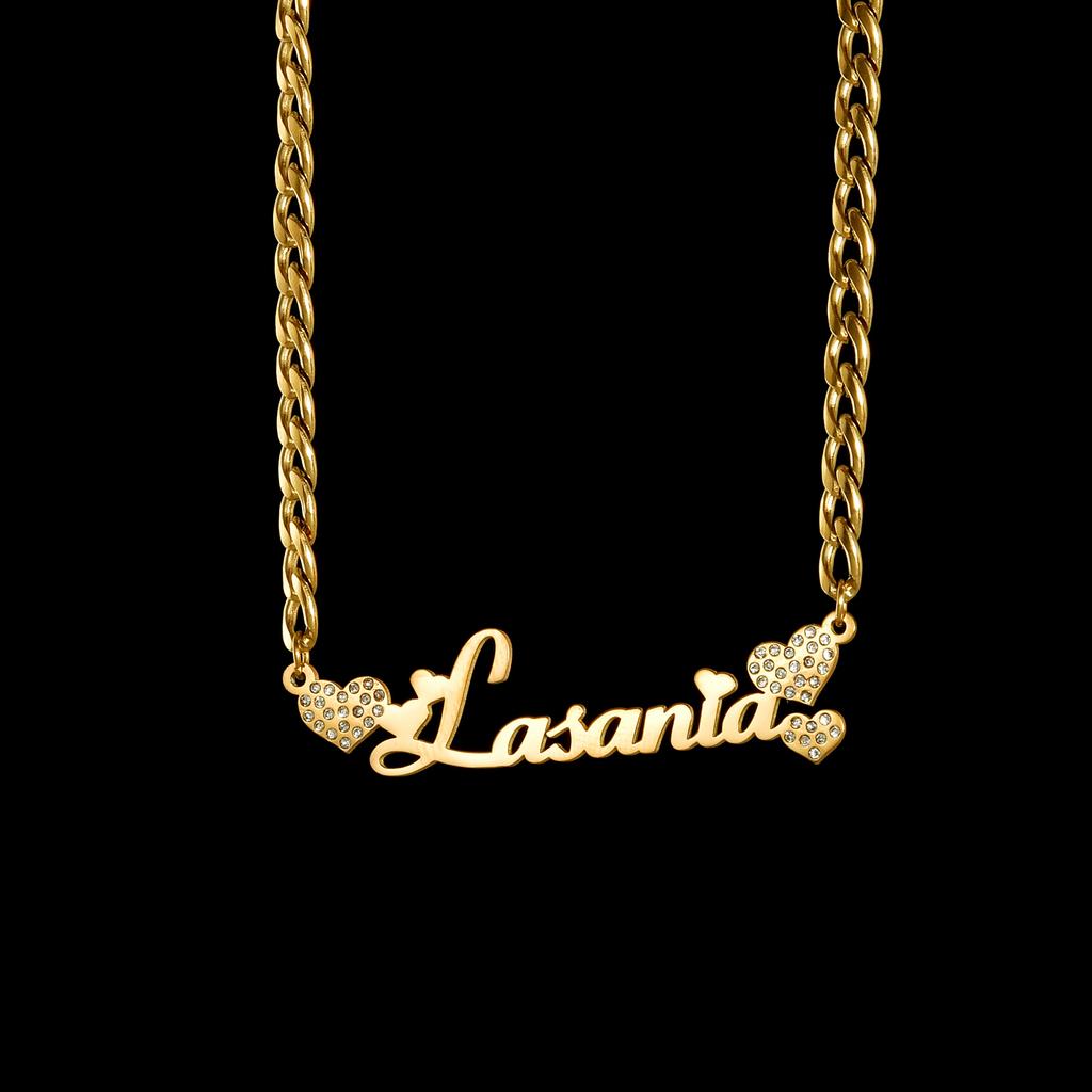 Atoztide Personalized Custom Name Necklace Zircon Heart Crown for Women Stainless Steel Pendant Box Chain Birthday Jewelry Gift
