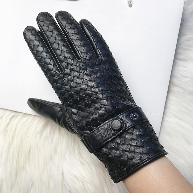 Mens Goatskin Touchscreen Leather Gloves Black Warm Lined Driving Winter