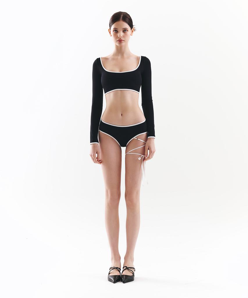 VINAJ Cross Ribbon Line Low Bikini Panties (Black)