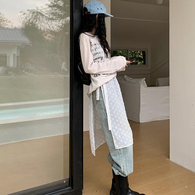 Gładka Przezroczysta Warstwowa Spódnica Midi z Wysokim Stanem, Wiązana i z Koronkowymi Detalami