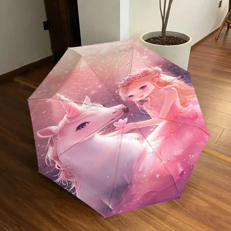 

Unicorn Magical Pink Princess Automatic Opening Umbrella with Heart Print - Perfect for Outdoor Adventures, Festivals, and Everyday Use!1125