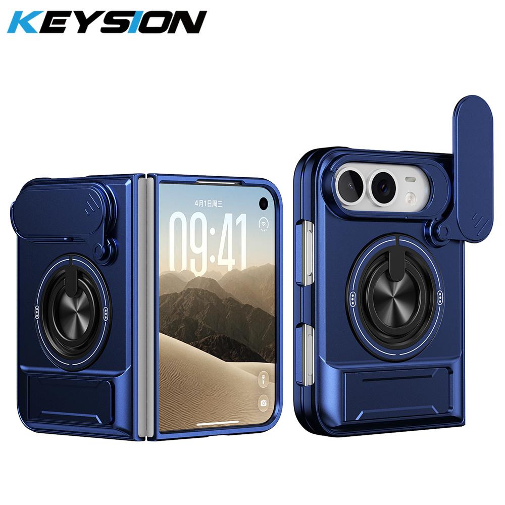 KEYSION Magnetic Phone Case for iPhone Duo Slide Camera Protection Upright Kickstand 360° Ring Shockproof Cover for iPhone Duo