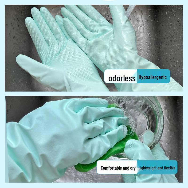 Miaojie Odorless Non-Slip Latex Gloves: Durable, Waterproof, Low-Allergy Kitchen and Laundry Cleaning for Women