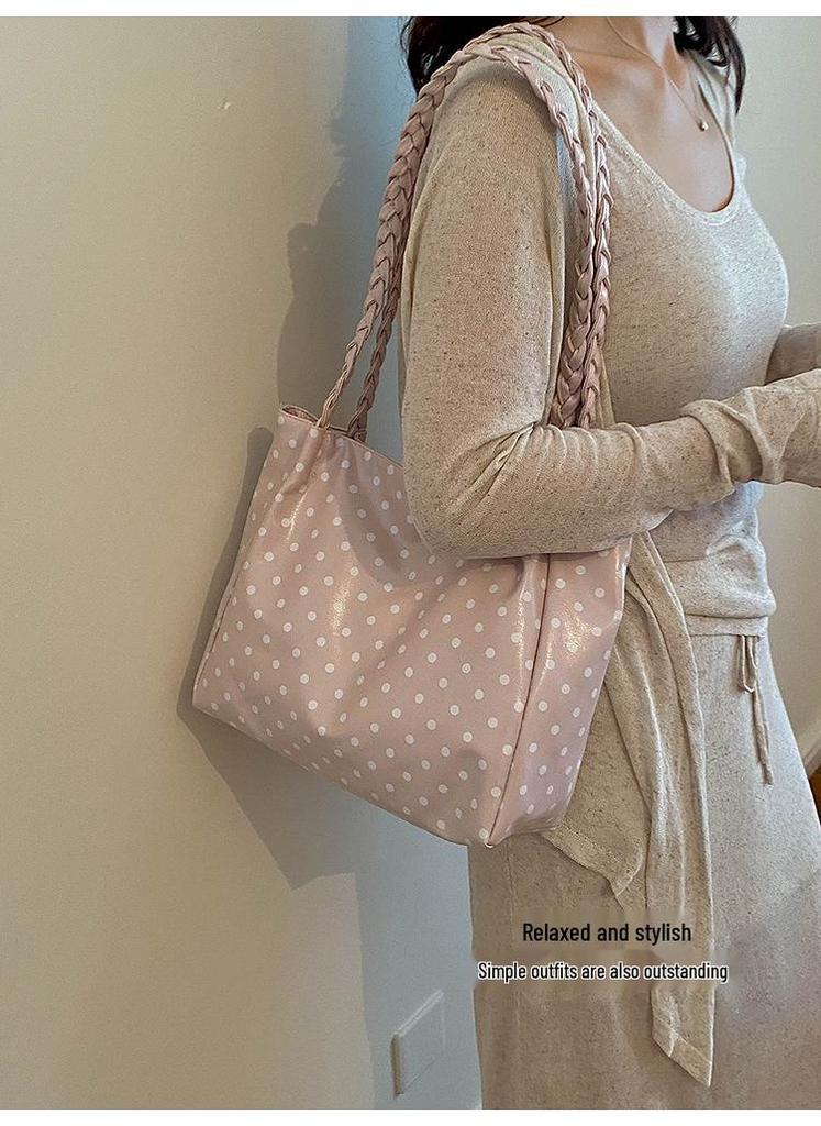 2026 Korean-Style Luxury Polka Dot Tote: Lightweight, Simple Fashion, Women's Single Shoulder Bag, Large Capacity