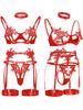 Lace Lingerie Hot Sheer Bralette & Garter Belt with Thong Strappy Open Cup Bra Harness Seductive Underwear for Women Sexy Outfit