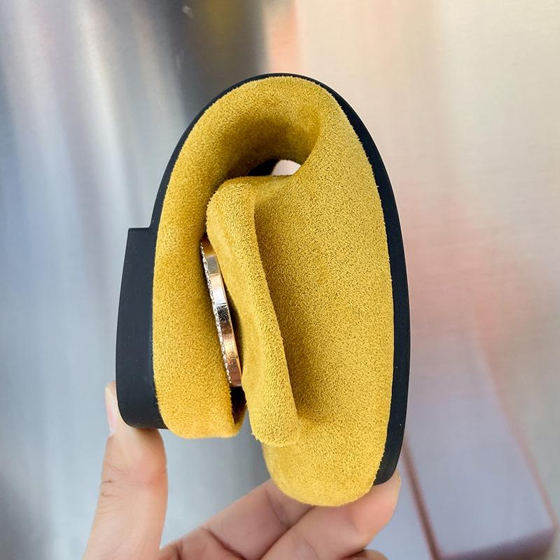 Fashion Square Head Shallow Mouth Cow Suede Slippers Summer New Baotou Crystal Buckle Soft Sole Anti-slip Wear-resistant Flat Shoes