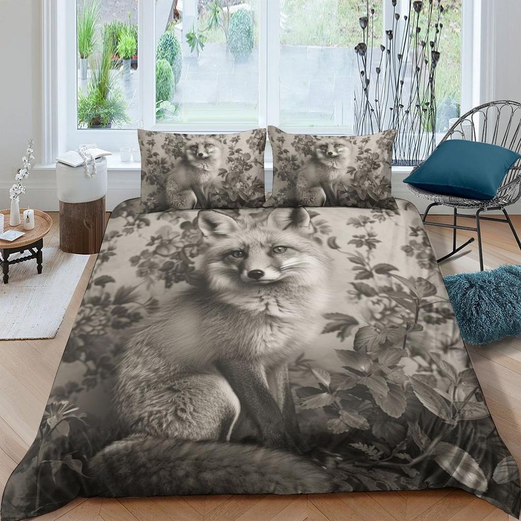 Fuchs-Print Bettbezug Bettwäsche Set Deckenbezüge Für Kinder Kinder Und Erwachsene Warm Weich Bequem Atmungsaktiv