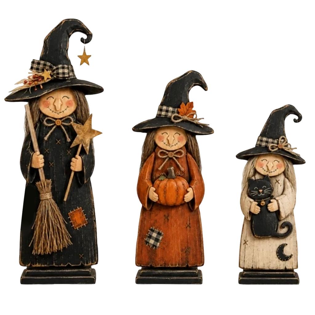 Witch Decor Figurine Set 3-Piece for Halloween Home Decoration