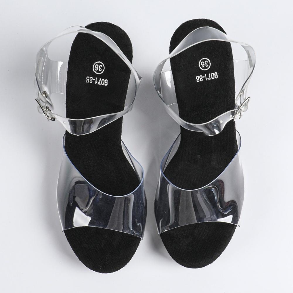 Women's Thick Heel Sandals - Transparent One-Strap Slip-On High Heels Crystal Heel, Outdoor-Wear Open-Toe Sandals LFD-907188-1