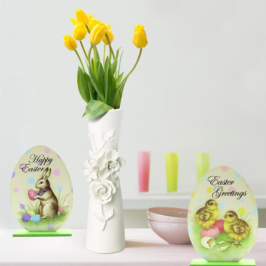 3 Sets Wood Ornaments Multicolor Easter Decorations Banner Accessories Cartoons Handy Installation Table Decor for Home Use