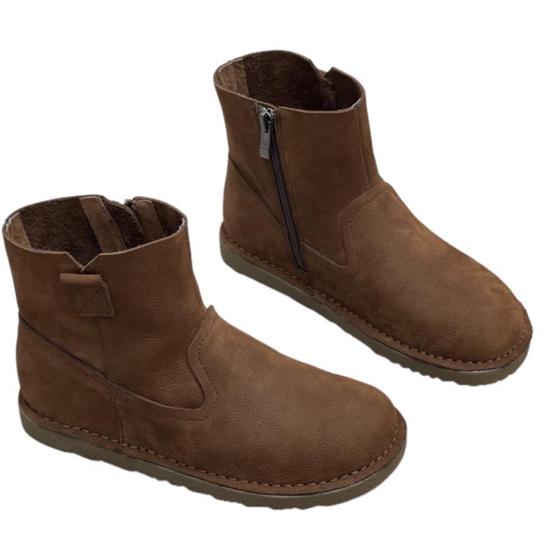 New Retro Boots, Round-toed Ankle Boots, Simple and Casual Mid-calf Women's Boots and Shoes