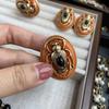 Russian Gold Dripping Orange Retro Insect Scarab Beaded Double Layer Necklace Ear Pat Ring Brooch Set