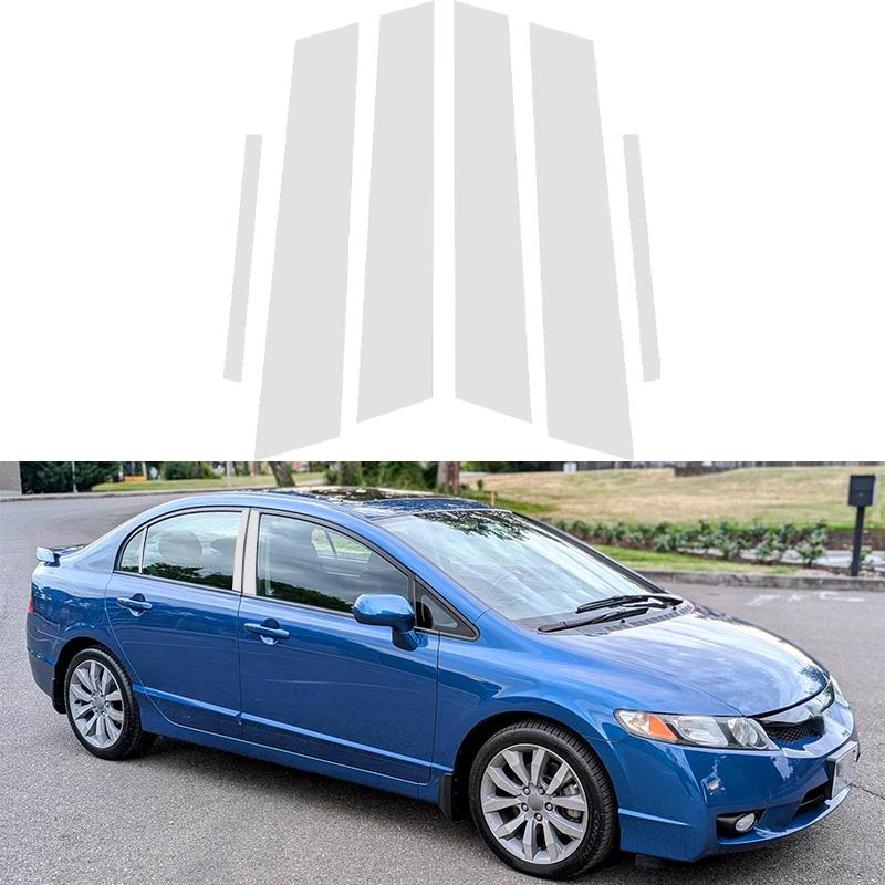 6pcs/set Silvery Car Door Window Pillar Post Trim Molding Cover B C Column Stickers Black Car Accessories For Honda Civic Sedan 2006-2011