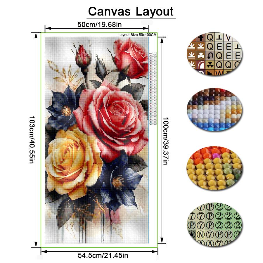 Colorful Rose Blossoms Large Size Diamond Painting Flowers Diy Full Square Round Drill Rhinestone Embroidery Mosaic Cross Stitch Kits Wall Decor