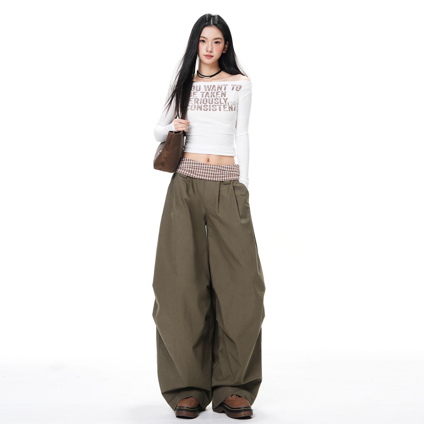 Women s Patchwork High-Waist Slimming Wide-Leg Pants - Spring/Autumn 2026 Medium