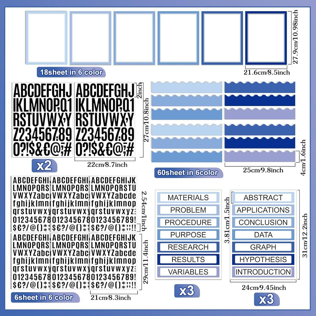 92 Pcs Science Fair Board Supplies 60 Trim Scalloped Poster Boards 18 Presentation Subtitles 6 Project Titles 8 Letter Sticker for Classroom Display