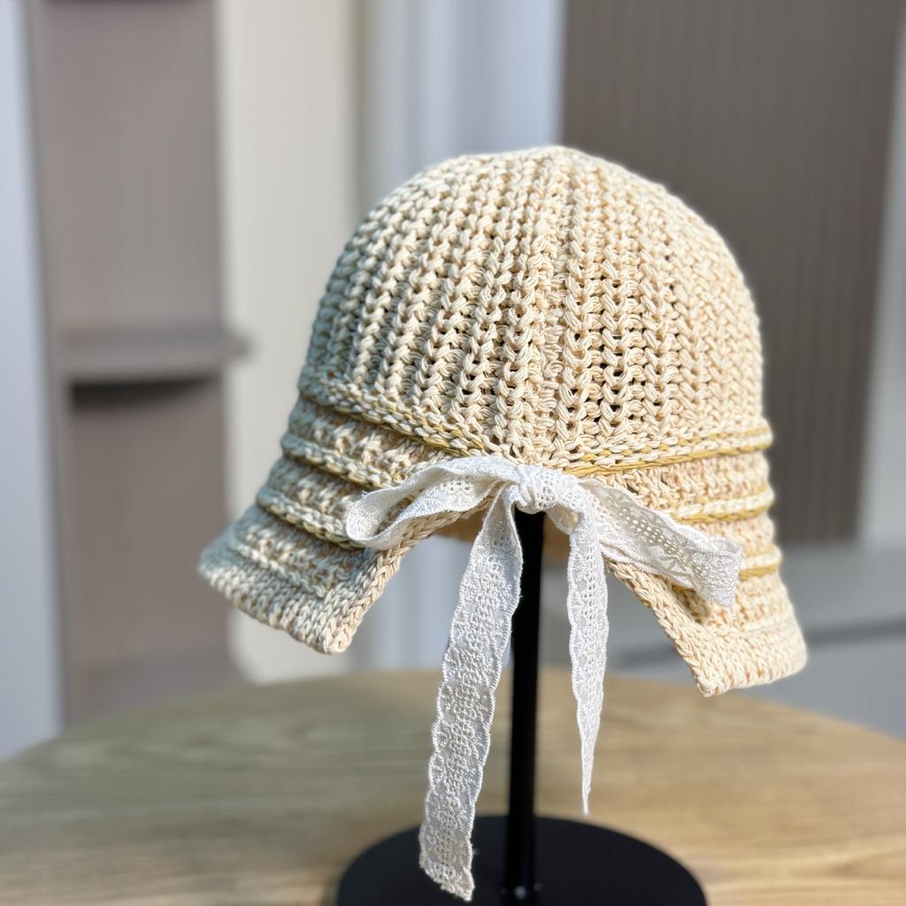 Korean Version of Thin Woven Temperament Fashionable Fisherman's Hat Children's Spring and Summer Face Small Casual Versatile Hollow Knitted Basin Hat