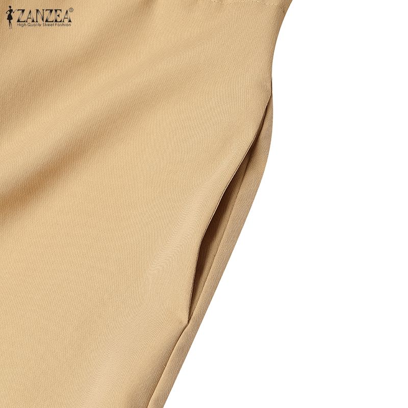 ZANZEA Women Casual Turn Down Collar Loose Long Sleeve Dress