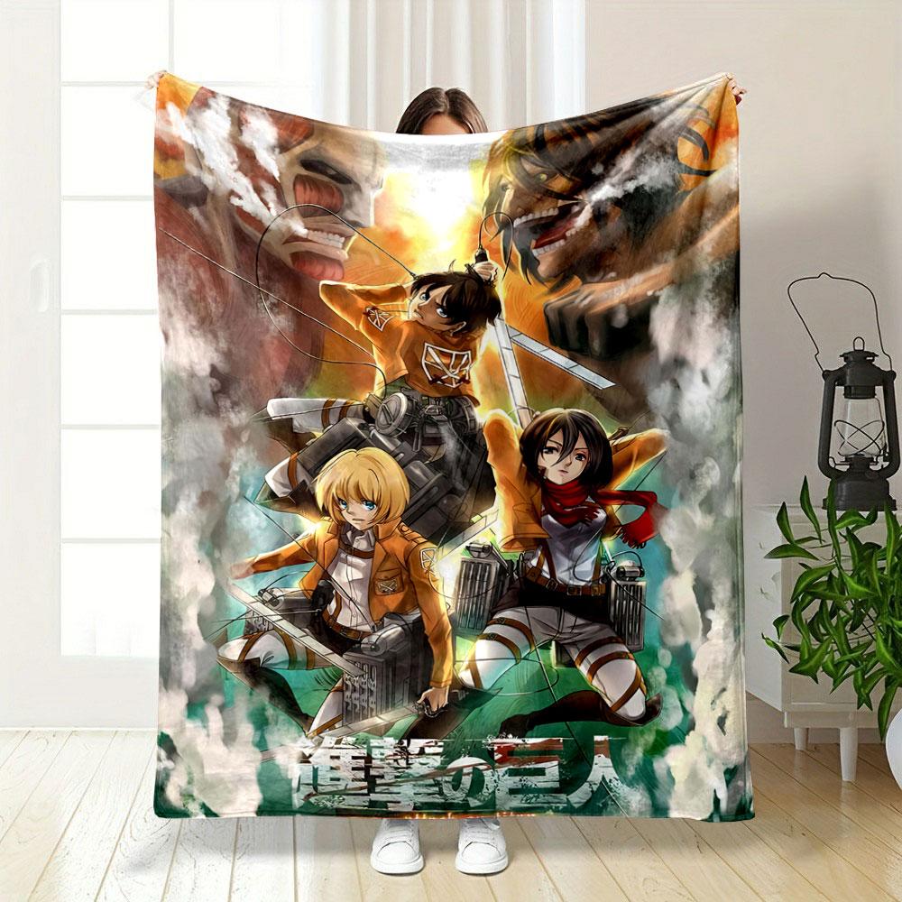 Dynamic Battle Scene Featuring Soldiers with Gear and Giant Humanoid Figures. for All Seasons Blanket Lunch Break Throw Gift