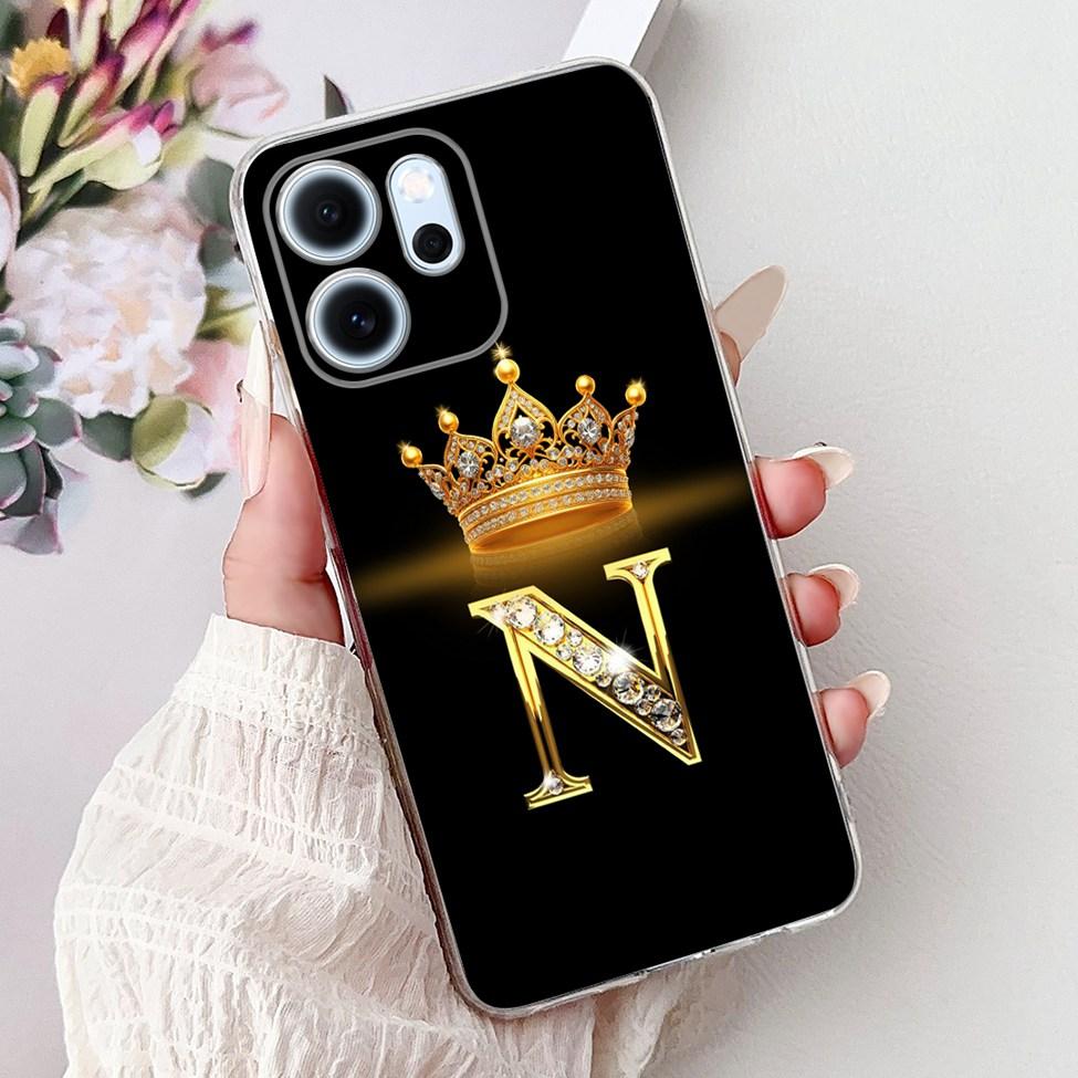 For Oppo Reno 14F CPH2743 Case For Oppo Reno14 F Cover Transparent Luxury A-Z Letters Fashion Flowers Crown Soft Bumper Casing