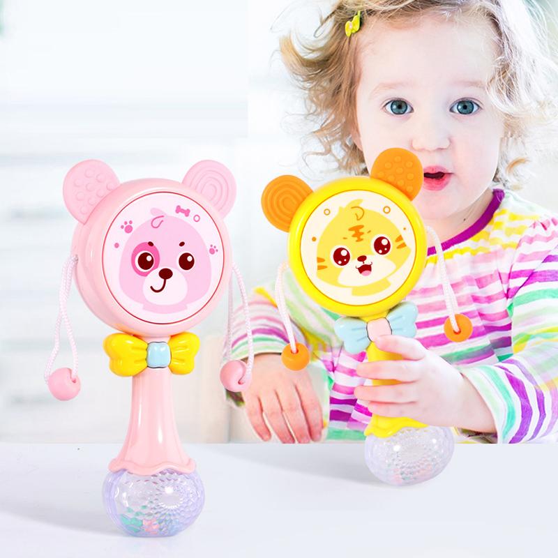 Non-Toxic Baby Rattles Teether Rattle Toy Musical Flashing Hand Bells Rabbit Hand Bells Newborn Infant Early Educational Toys Gifts 0-12M