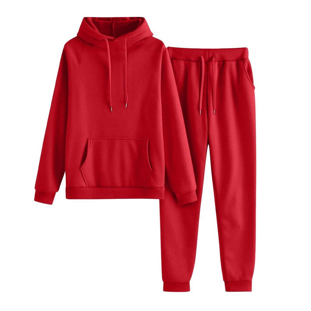 Kapuzenpullover mit hohem Kragen und Plüschfutter & Lässige Hose Set - Herbst/Winter Mode