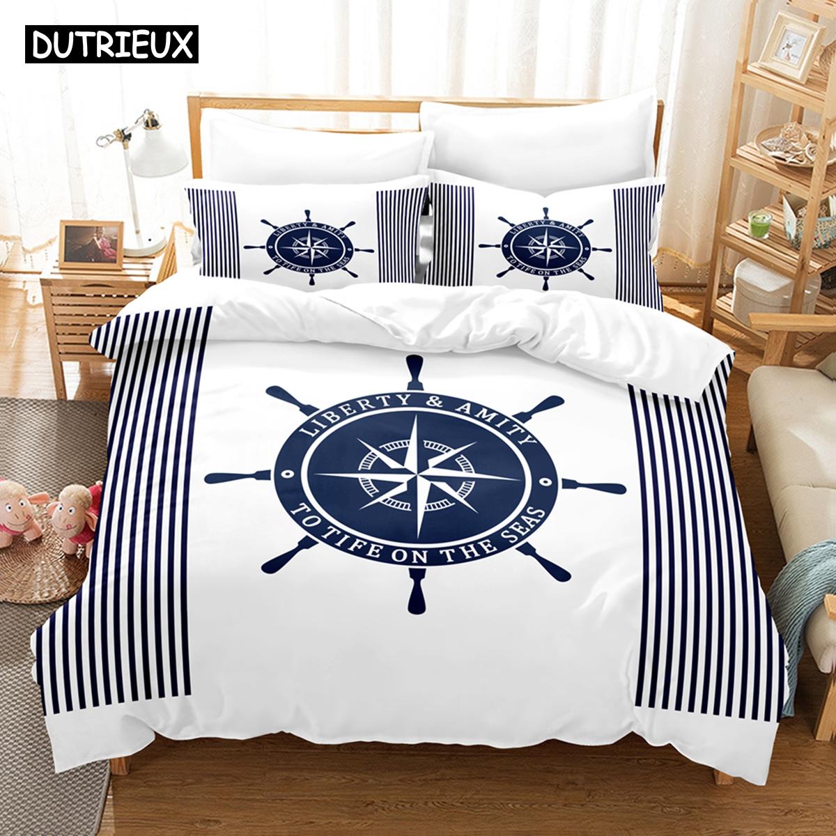 

Nautical Ocean Anchor Bedding Sets 2022 Ocean Spirit Duvet Cover Bedding Set King Queen Bed Linen With Pillowcase Bedclothes 155x215cm 3pcs