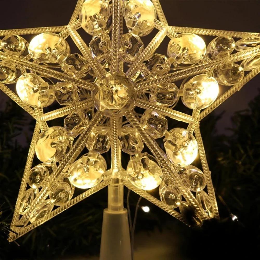 15 Cm Christmas Tree Top Decoration With Led Lights Five-pointed Star-shaped Colorful Shining Star Xmas Festival Home Decoration