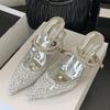 Woman Designer Rhinestone Mesh Pointed Toe Slingback Sandals Crystal Ankle Strap Women Pumps High Heels Party Prom Shoes
