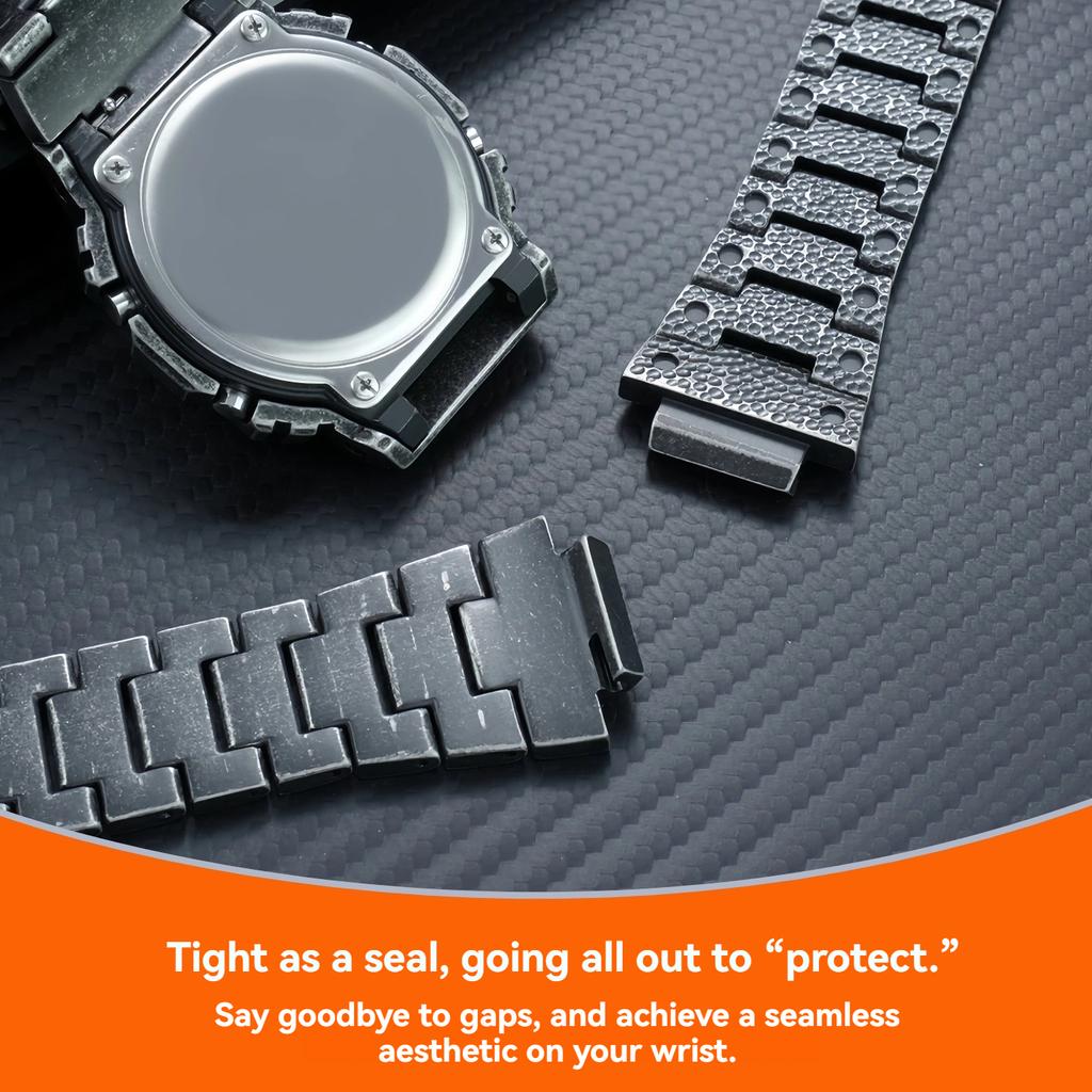 for Casio G-Shock Mod Kit DW5600 GW-B5600 GA2100 GMWB5000 | Titanium/Stainless Steel Metal Case & Strap | Hammer Pattern Bezel