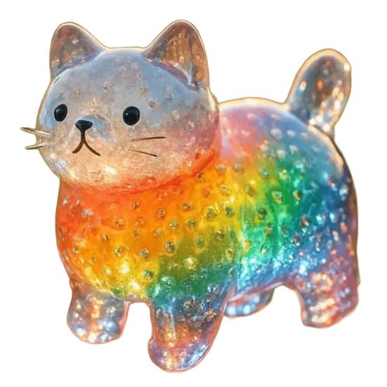 Rainbow Cat Statue Resin Colorful Translucent Cat Figurine Cute Rainbow Gradient Color Cat Ornament for Desk Bookshelf Decor Cat Lover Gifts