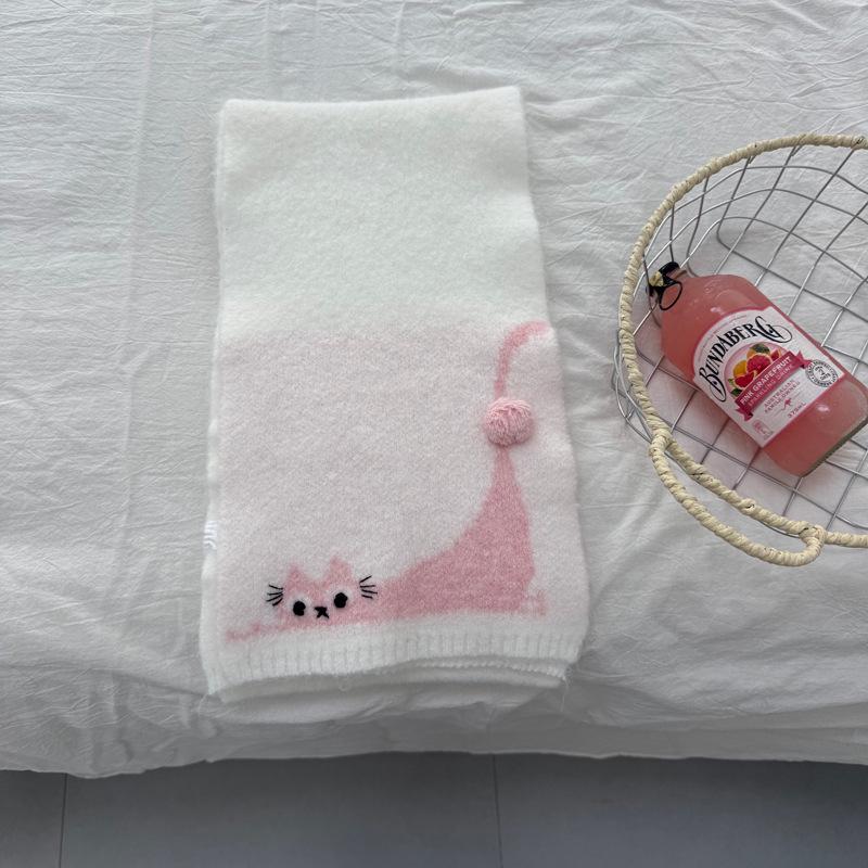Winter 2025 Korean-Japanese Style Cute Kitten Knit Neck Warmer Scarf for Women