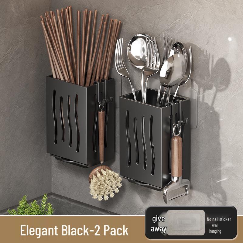 Wall-Mounted Breathable Chopstick & Spoon Holder with Drainage
