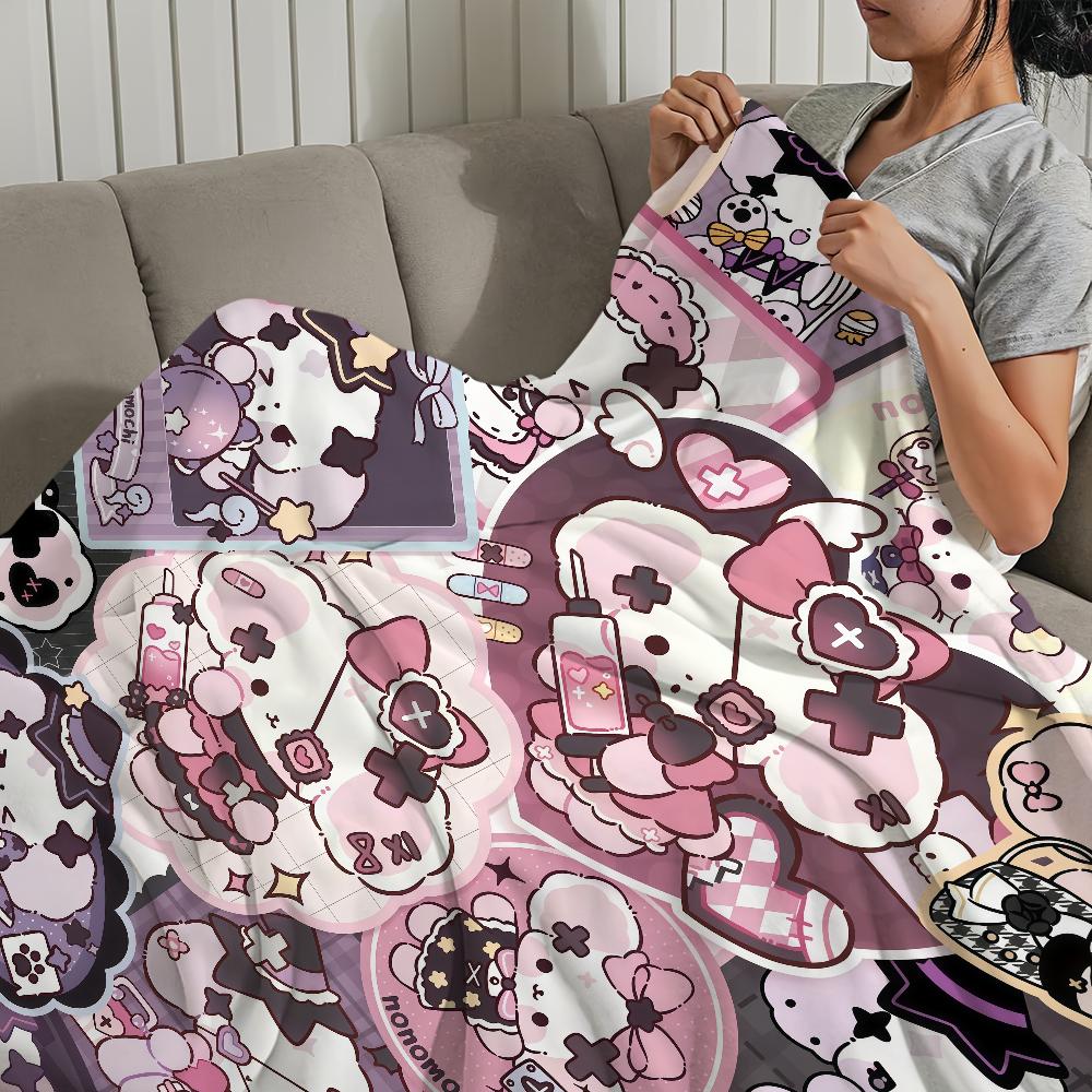 cute dog cartoon nonomochi pink Blanket Flannel warm comfort soft plush blanket for sofa living room office bedroom travel gift