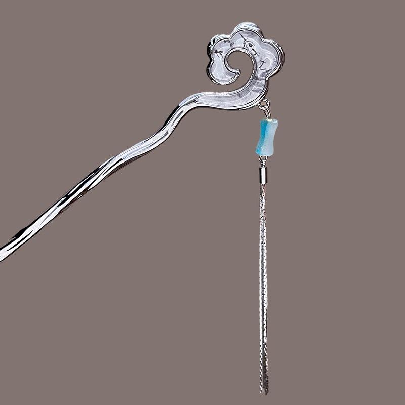 Fashion Metal Jewelry Hairpin For Women Ink Wash Style Folding Fan Erhu Butterfly Tassel Hair Stick Girls Trendy Hair Accessory