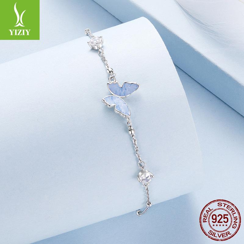 Blue Oil Drop Butterfly Bracelet Women'S Cross-Border Simple Mori S925 Sterling Silver Bracelet Jewelry