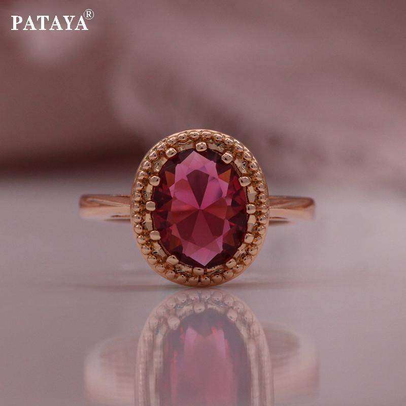 PATAYA 585 Rose Gold Farbe Klassische Rose Rot Künstliche Zirkon Ohrring Ring Anhänger Halskette Kombination Set