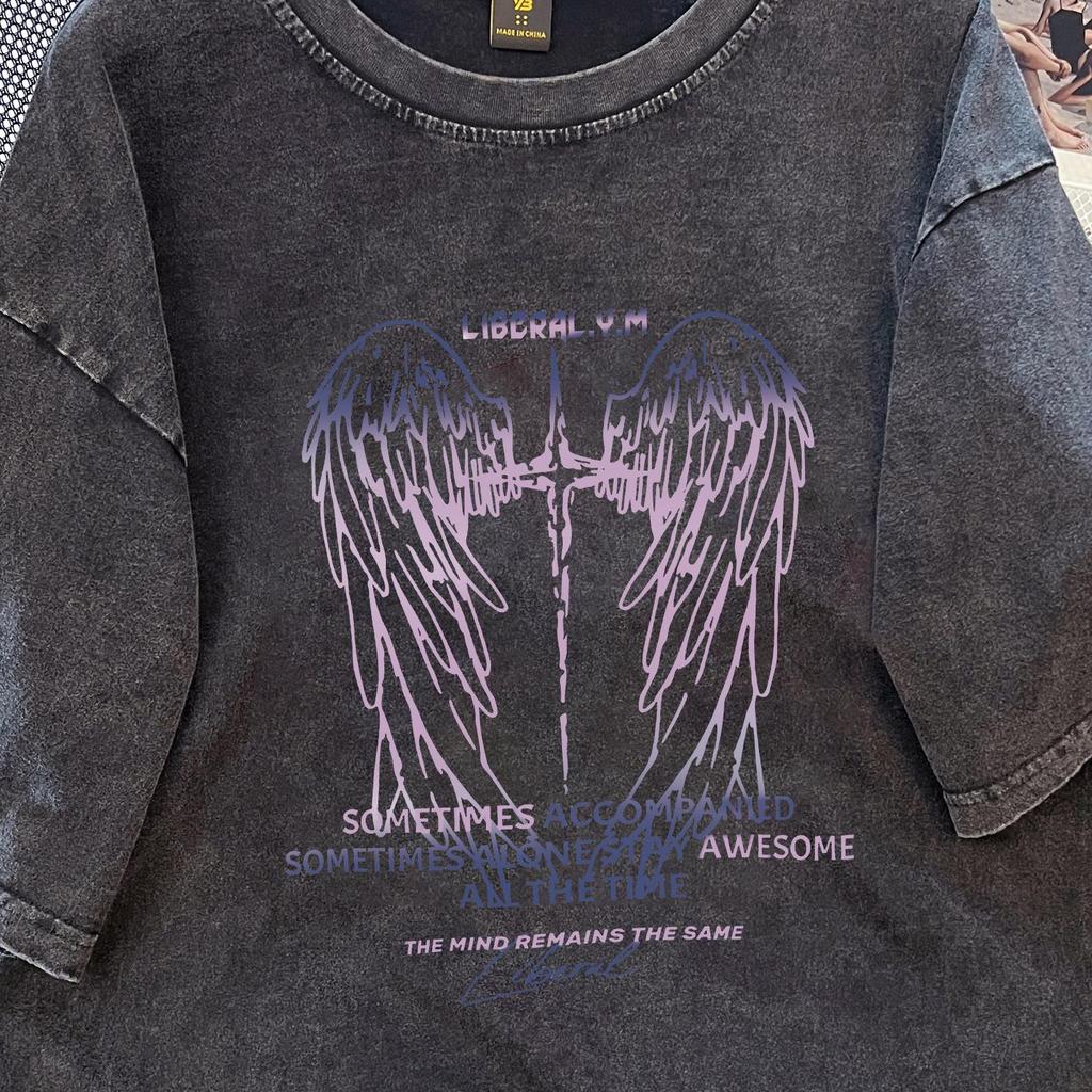 Women's Vintage 2025 Gradient Wings Graphic Short-Sleeve Cotton T-Shirt