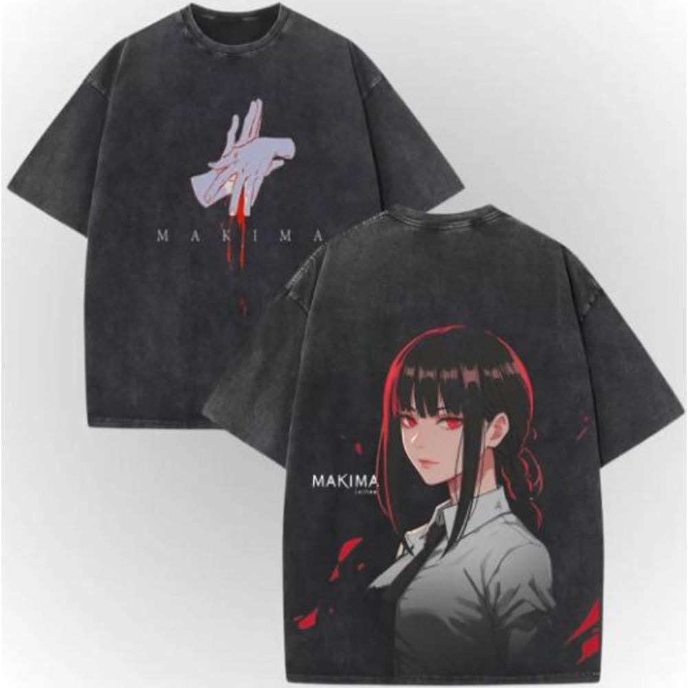 Chainsaw Man Makima Heavy Metal Vintage Washed Anime T-Shirt, Unisex Manga Fan Streetwear Tee, 100% Cotton Casual Short Sleeve Top