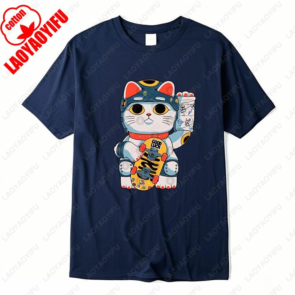 Lucky Cat Snapper Braise Tshirt Japanese Style Cute Kitten Funny Clothes Sushi Popular Trend Fashion Summer Cotton Short Sleev